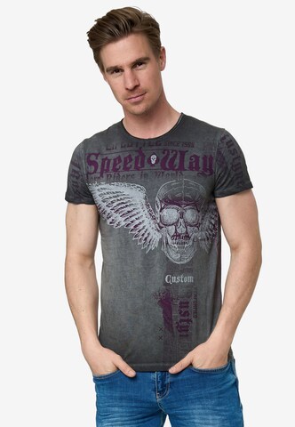 Rusty Neal T-Shirt mit 'Flying Skull' Front Print in Grau: predná strana