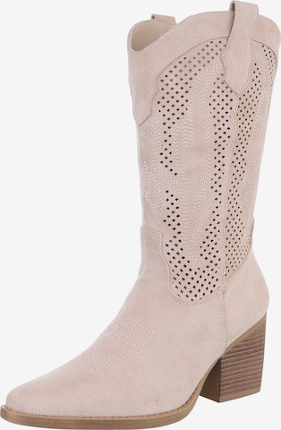 Ital-Design Cowboy Boots in Beige: front
