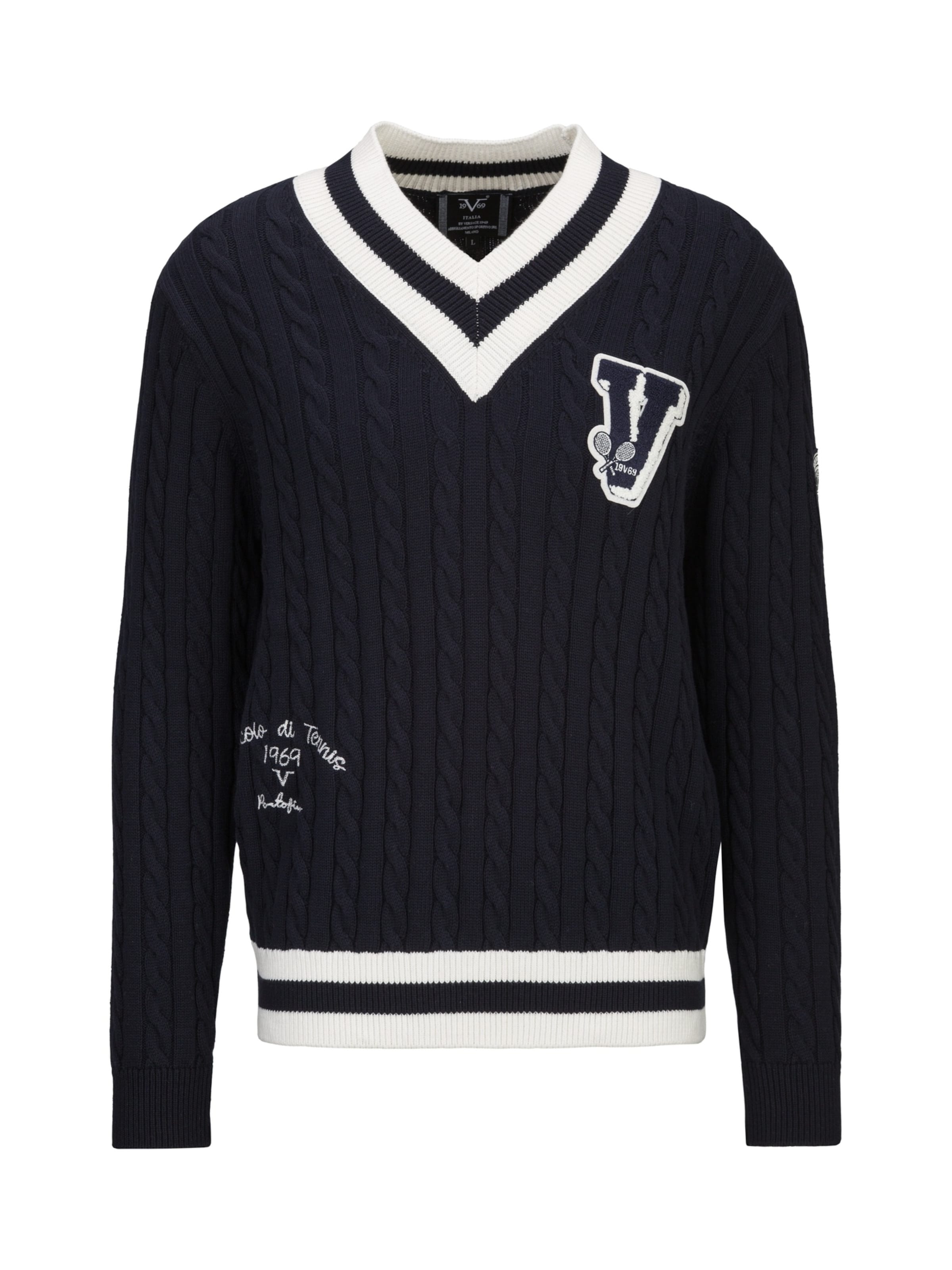 19V69 ITALIA Trui 'Eliano Tennis' in de kleur Navy / Wit, Productweergave