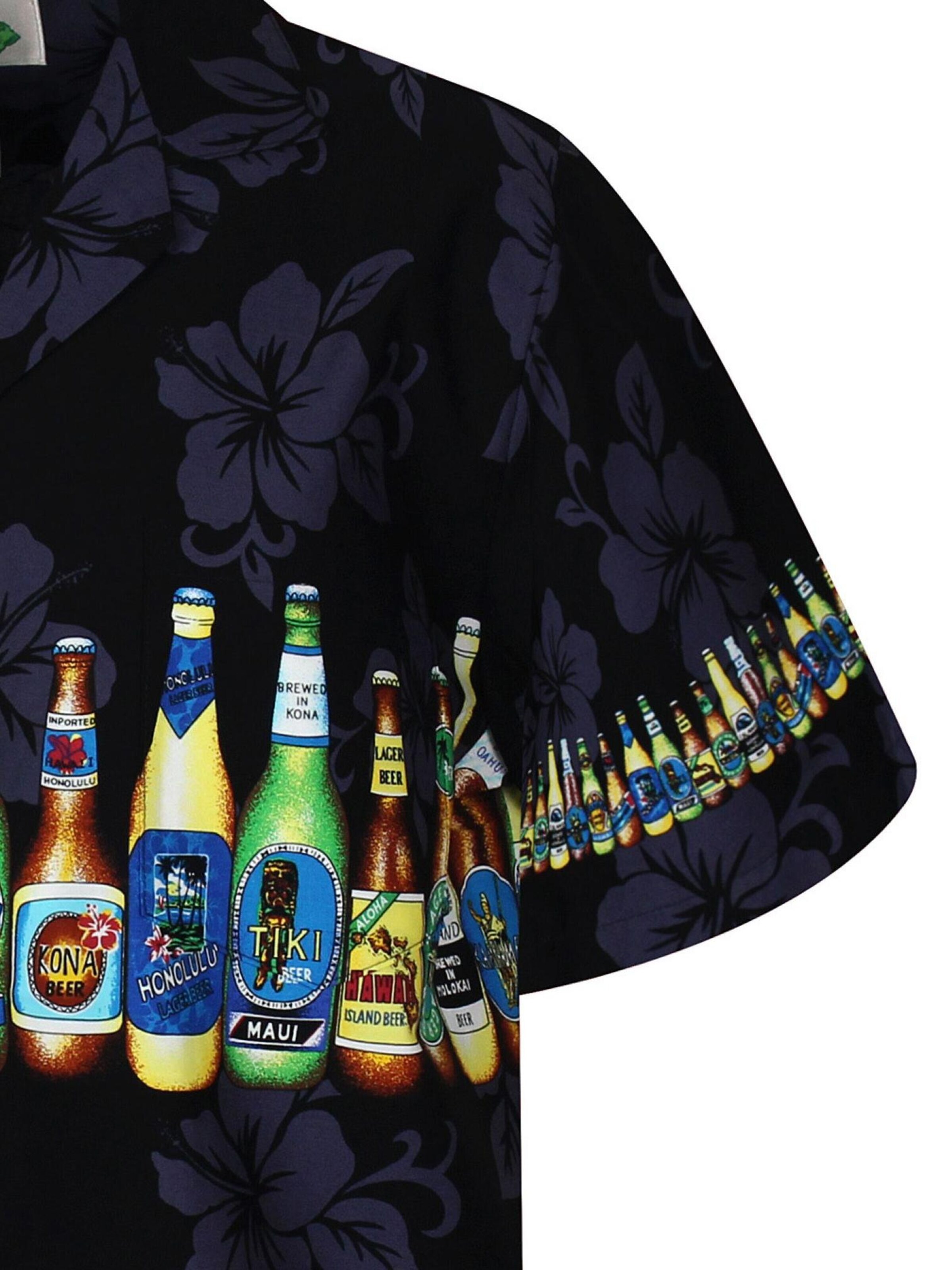 KY's Regular Fit Hemd 'Bierflaschen Brustdruck'‌‌‌‌ in Schwarz