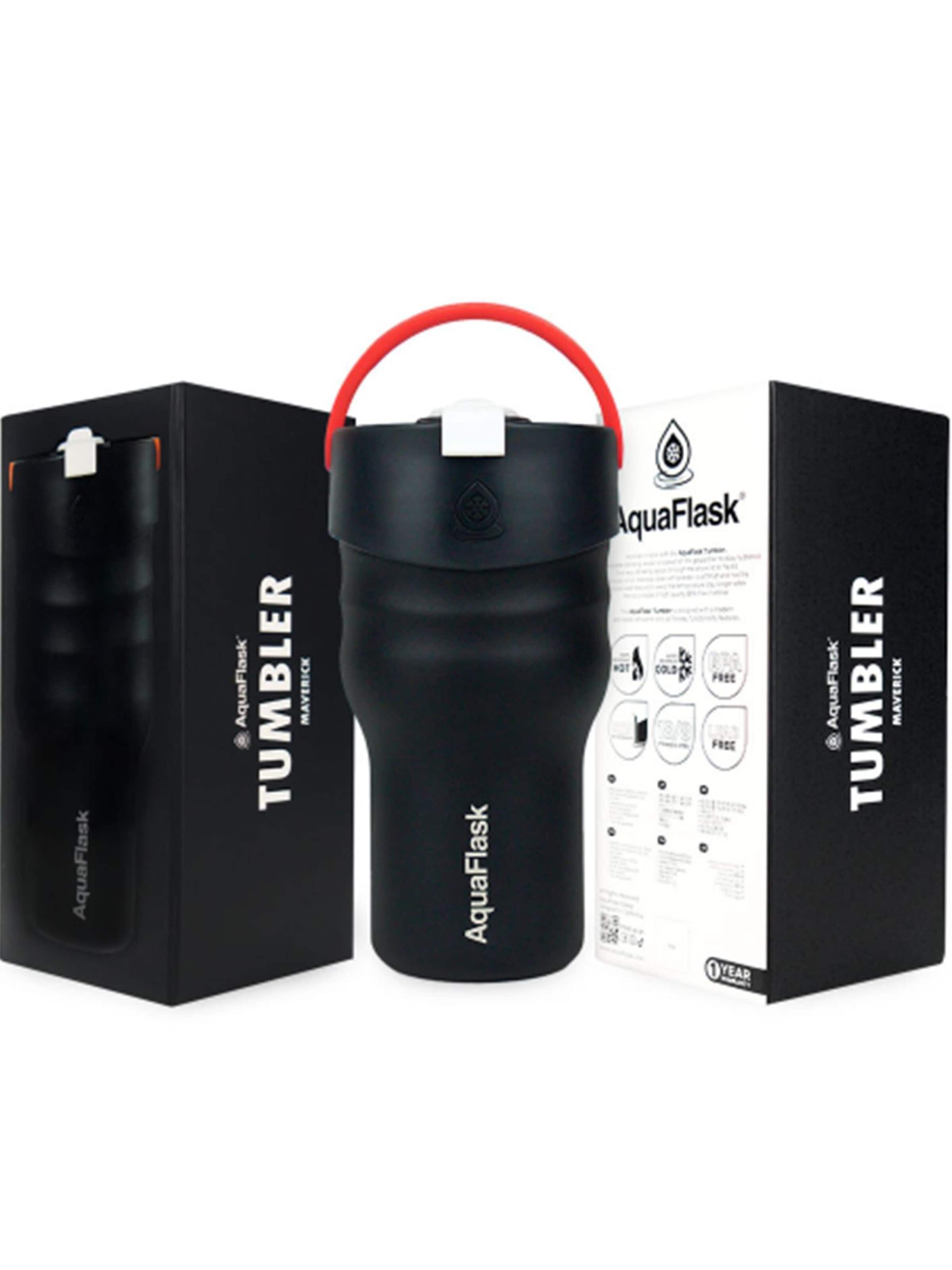 AquaFlask Láhev na vodu 'AquaFlask Termoláhev TUMBLER 591 ml' – černá