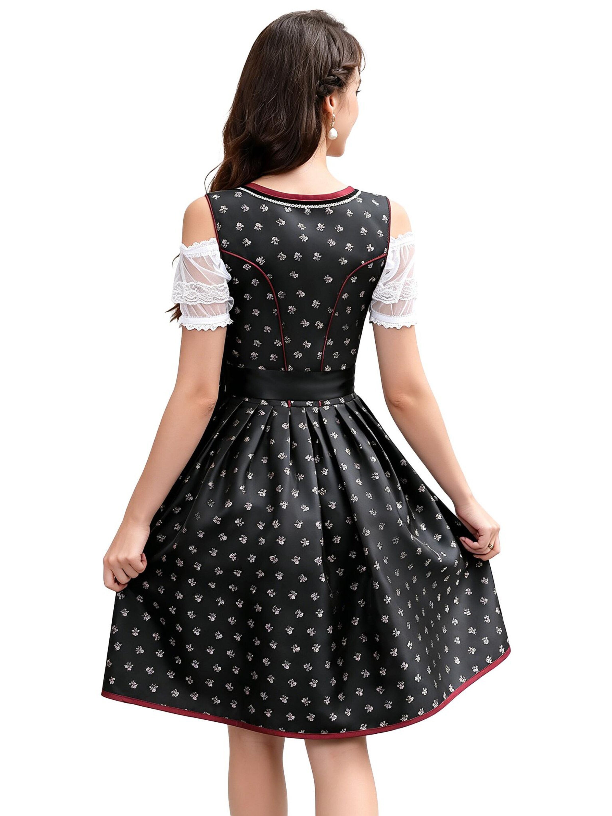 KoJooin Dirndl 'Damen Dirndl 3-teiliges Set,Blumenmuster Jacquard Spitzen Schürze Kleid, Bayerisches Oktoberfest' w kolorze czarny
