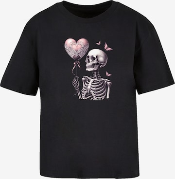 T-shirt 'Skelett hält Herzballon' F4NT4STIC en noir : devant