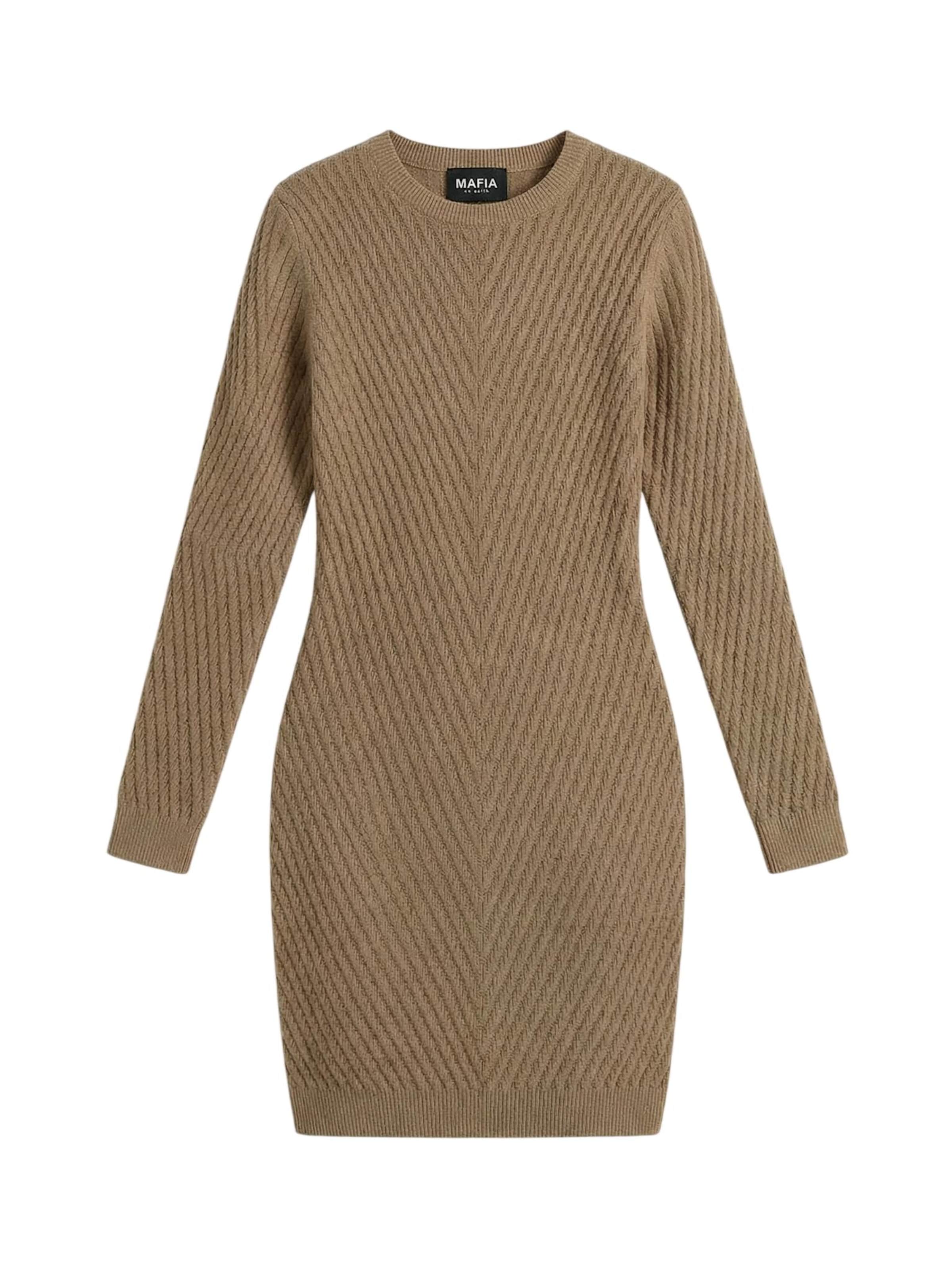 Kleidermafia Strickkleid 'Fitted Midi Knit Dress - Brown'‌ in Braun: Vorderseite