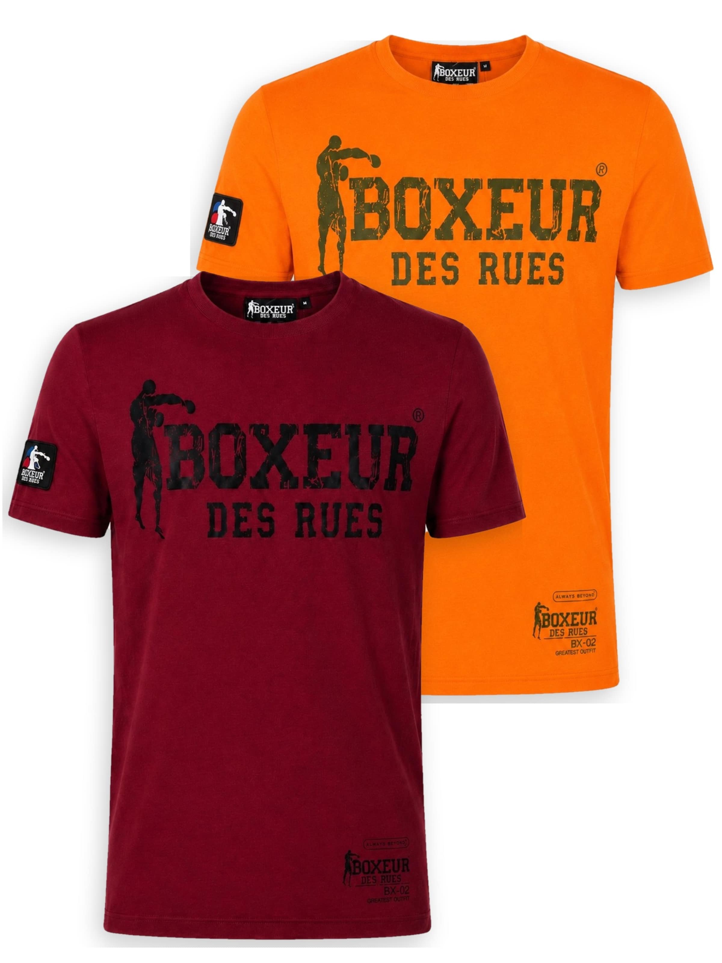 Boxeur des Rues - Camiseta 'Herren T-Shirt 2er-Pack Boxeur des Rues Slim Fit: Bordeaux, Schwarzes Logo + Intensives Orange' en Mezcla de colores: frente