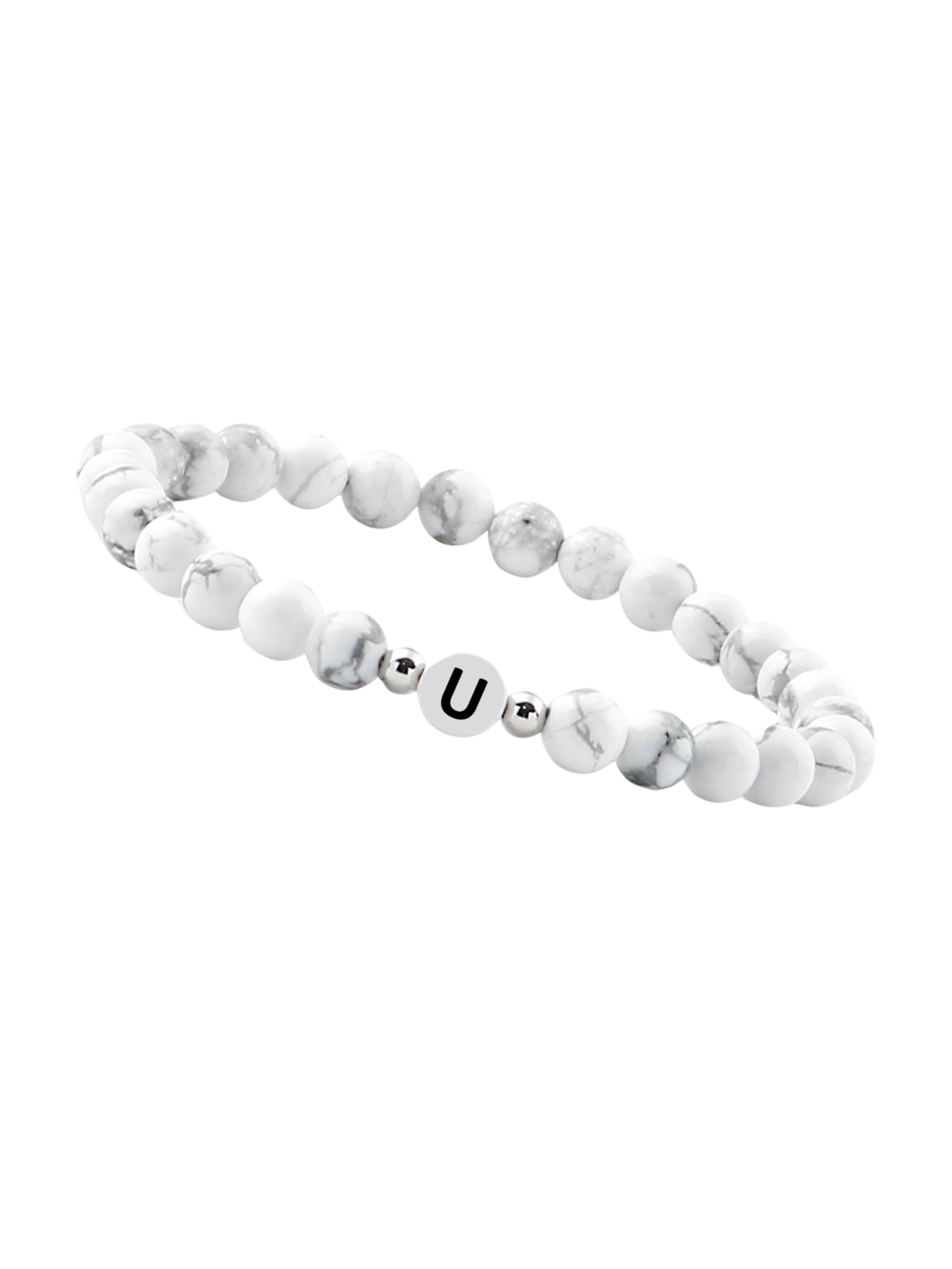 GOOD.designs Perlenarmband mit Buchstabe U in Weiß: Vorderseite