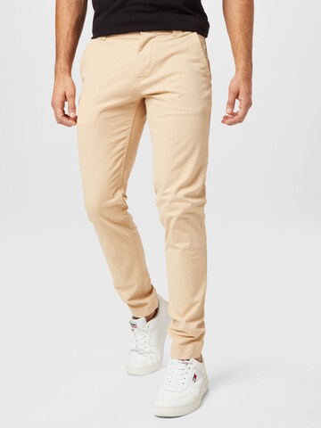 Tommy Jeans Slimfit Chinobyxa 'SCANTON' i beige: framsida