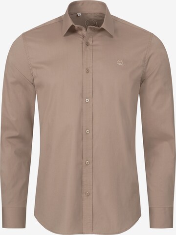 Indumentum Slim fit Button Up Shirt in Beige: front