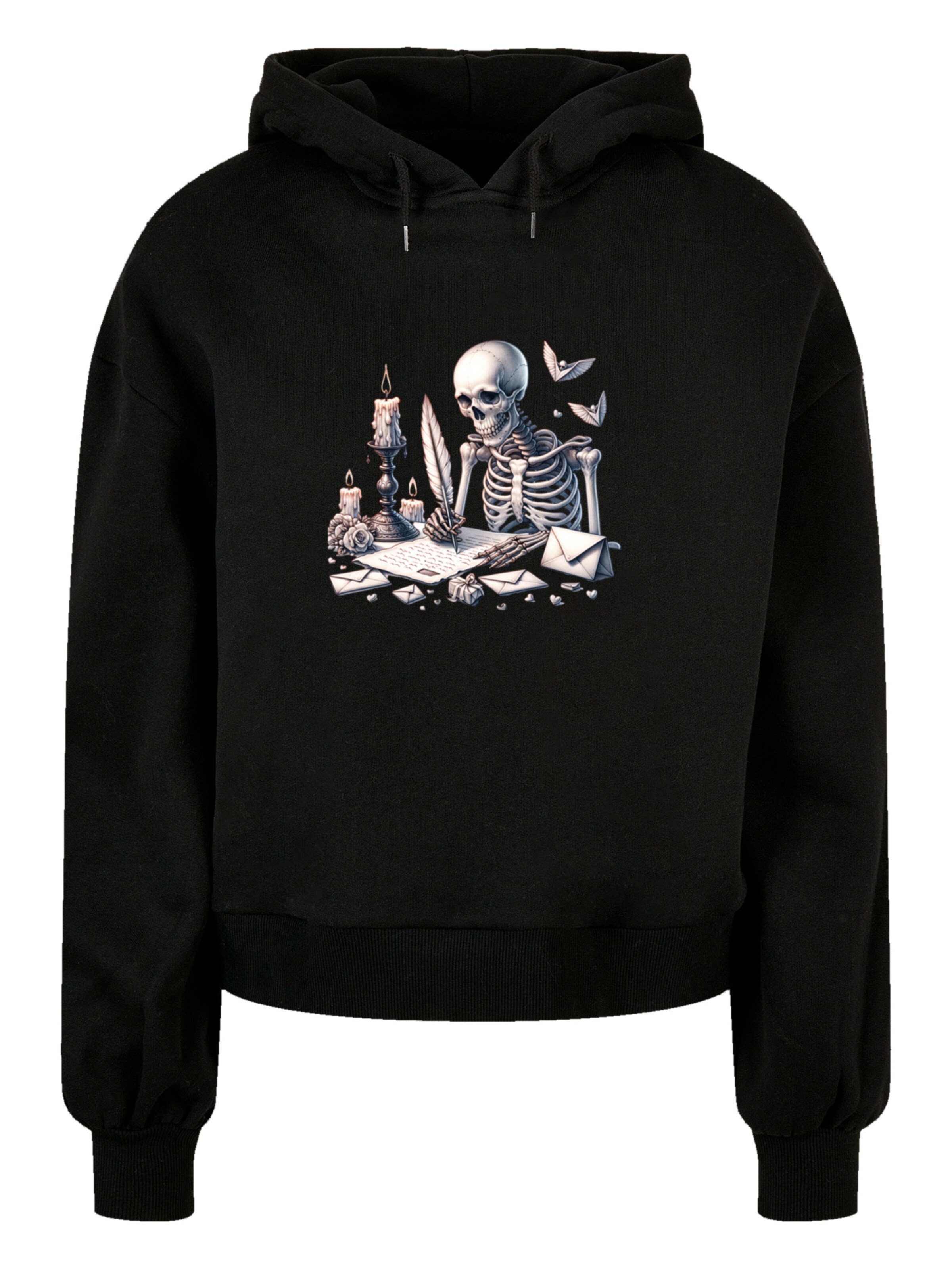 F4NT4STIC Sweatshirt 'Skelett Liebesbrief Valentinstag' in Schwarz: Vorderseite
