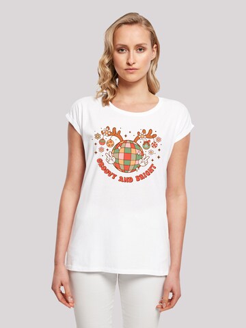T-shirt 'Groovy And Bright Christmas Disco Deer' F4NT4STIC en blanc : devant