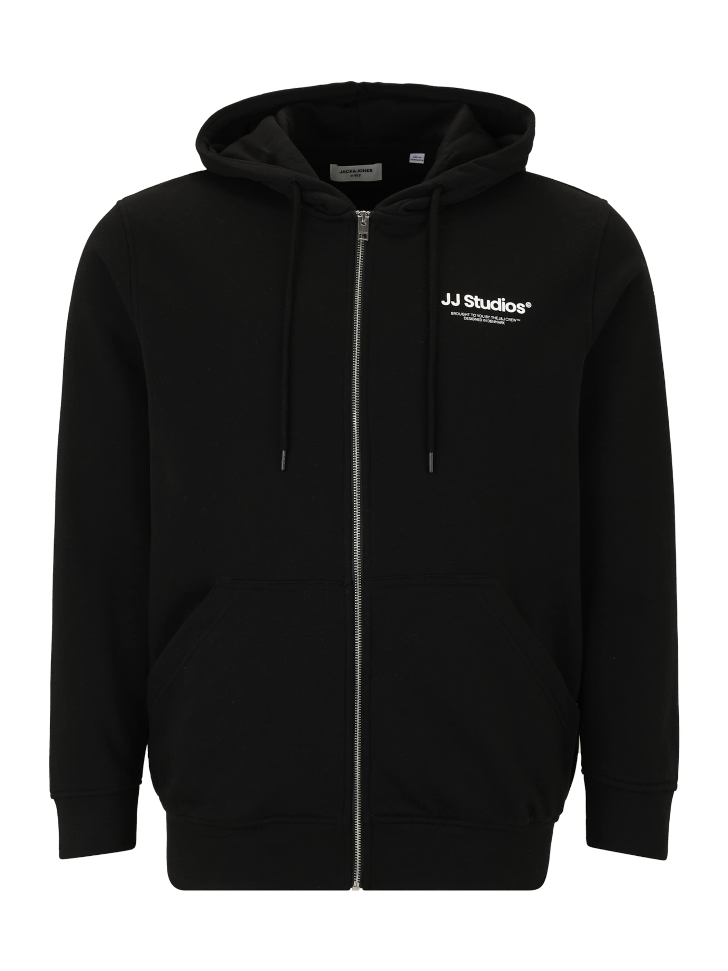 Jack & Jones Plus Zip-Up Hoodie 'JJESOHO' in Black: front