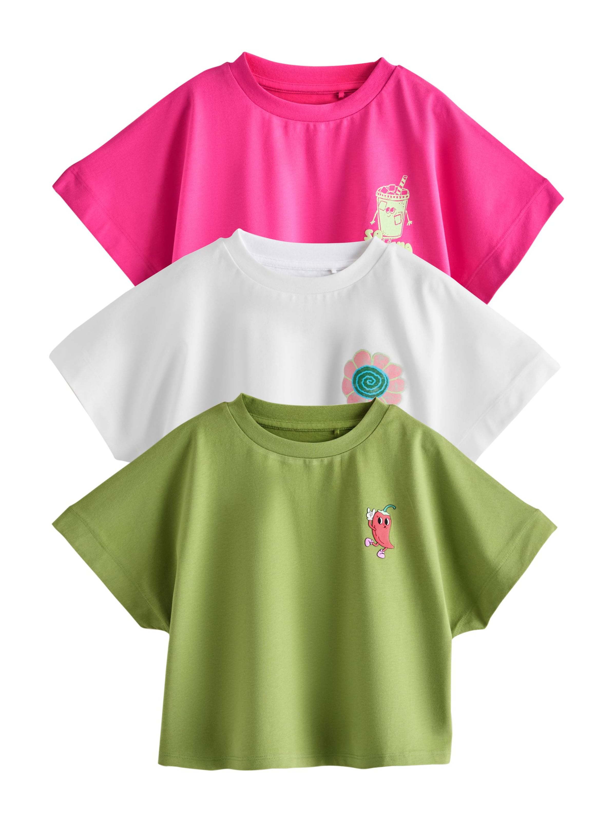 Next T-Shirt in kiwi / cyclam / fuchsia / weiß, Produktansicht