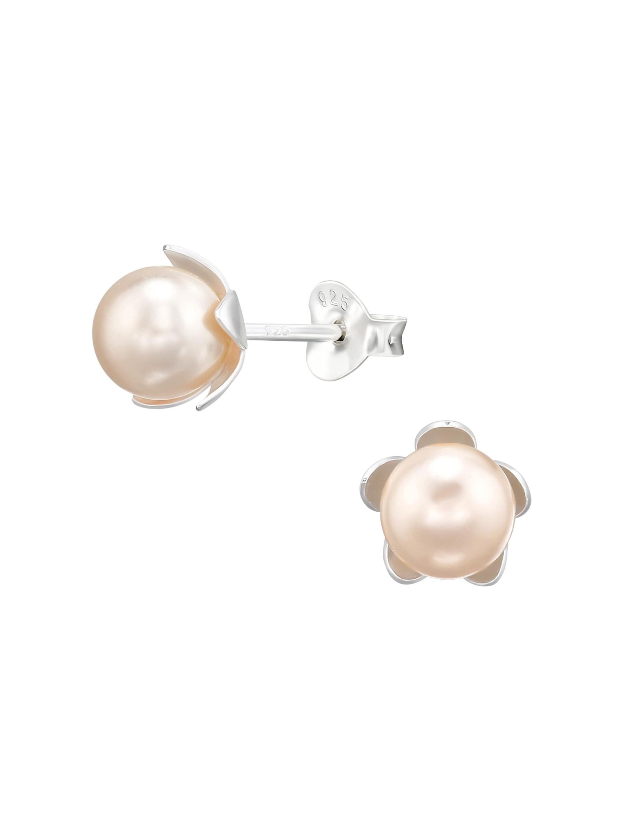 Maxte Ohrringe 'Silberne Blumen-Ohrstecker mit Echten Europäischen Kristallperlen'‌‌‌‌ in Pink: Vorderseite