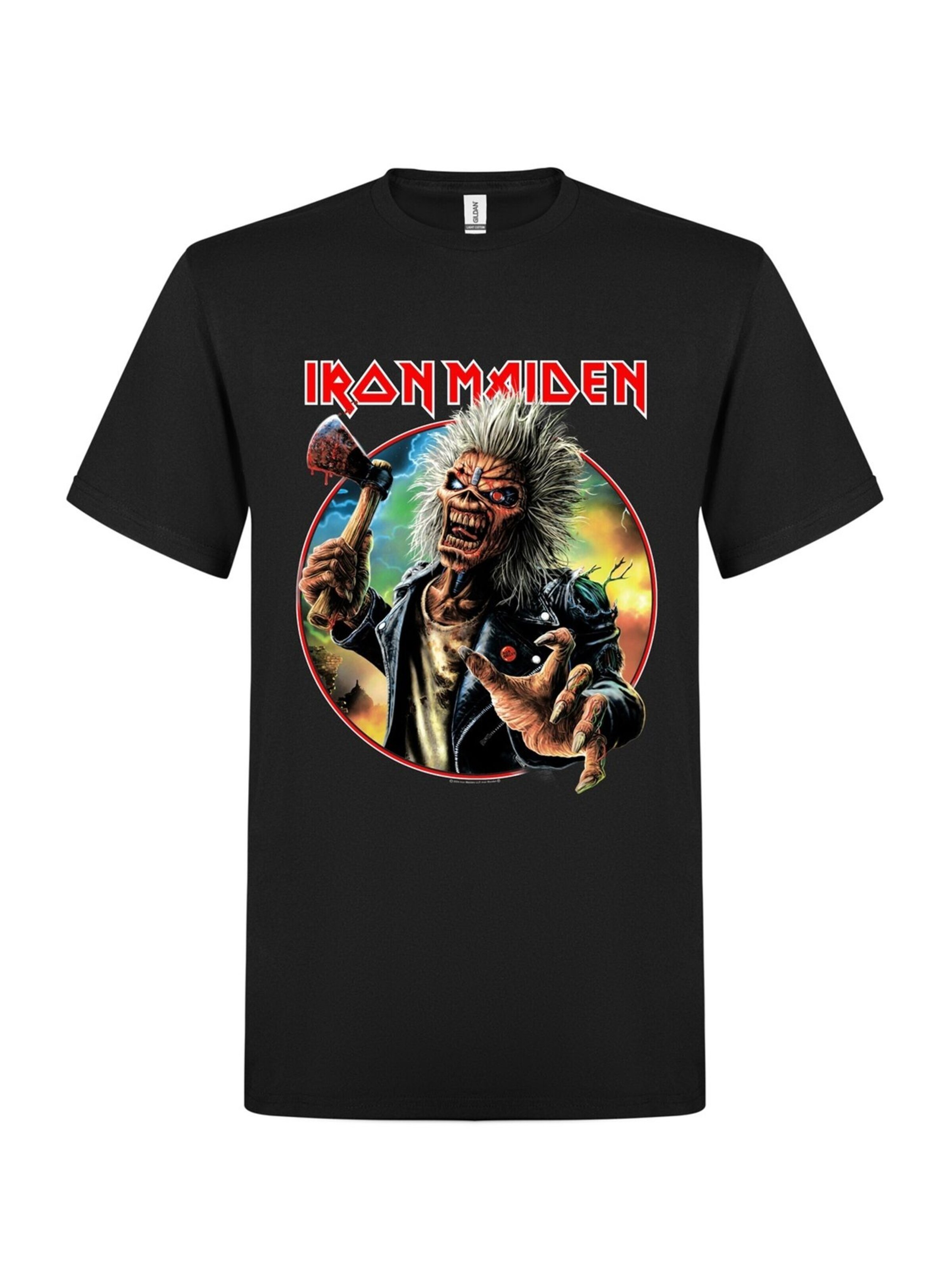 Iron Maiden Shirt 'Iron Maiden Axe Eddie Red White Circle Back and Front T-Shirt' in Black: front