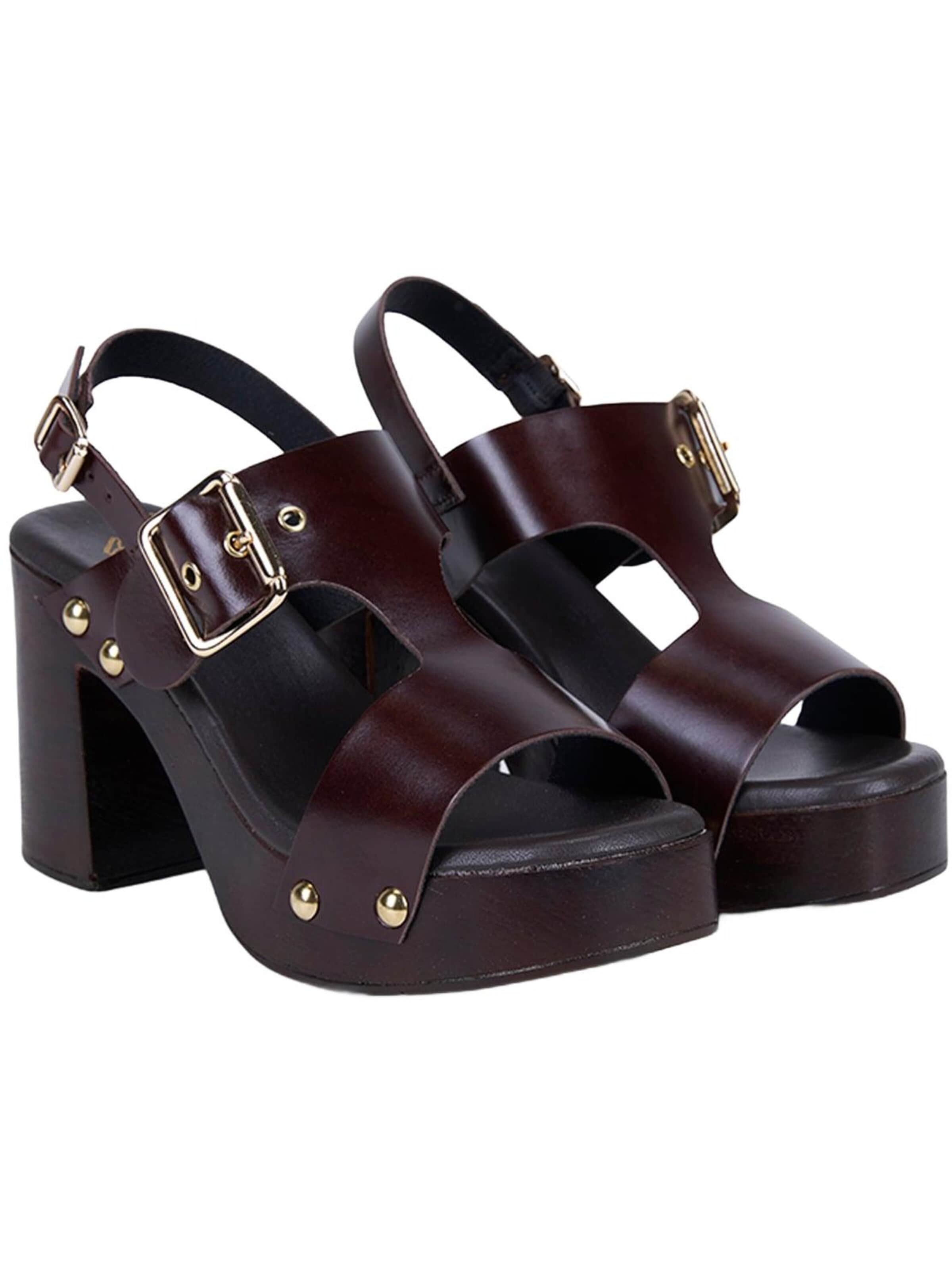 Desa Strap sandal 'DESA Damen-Plateausandalen aus Leder mit Nieten' in Brown