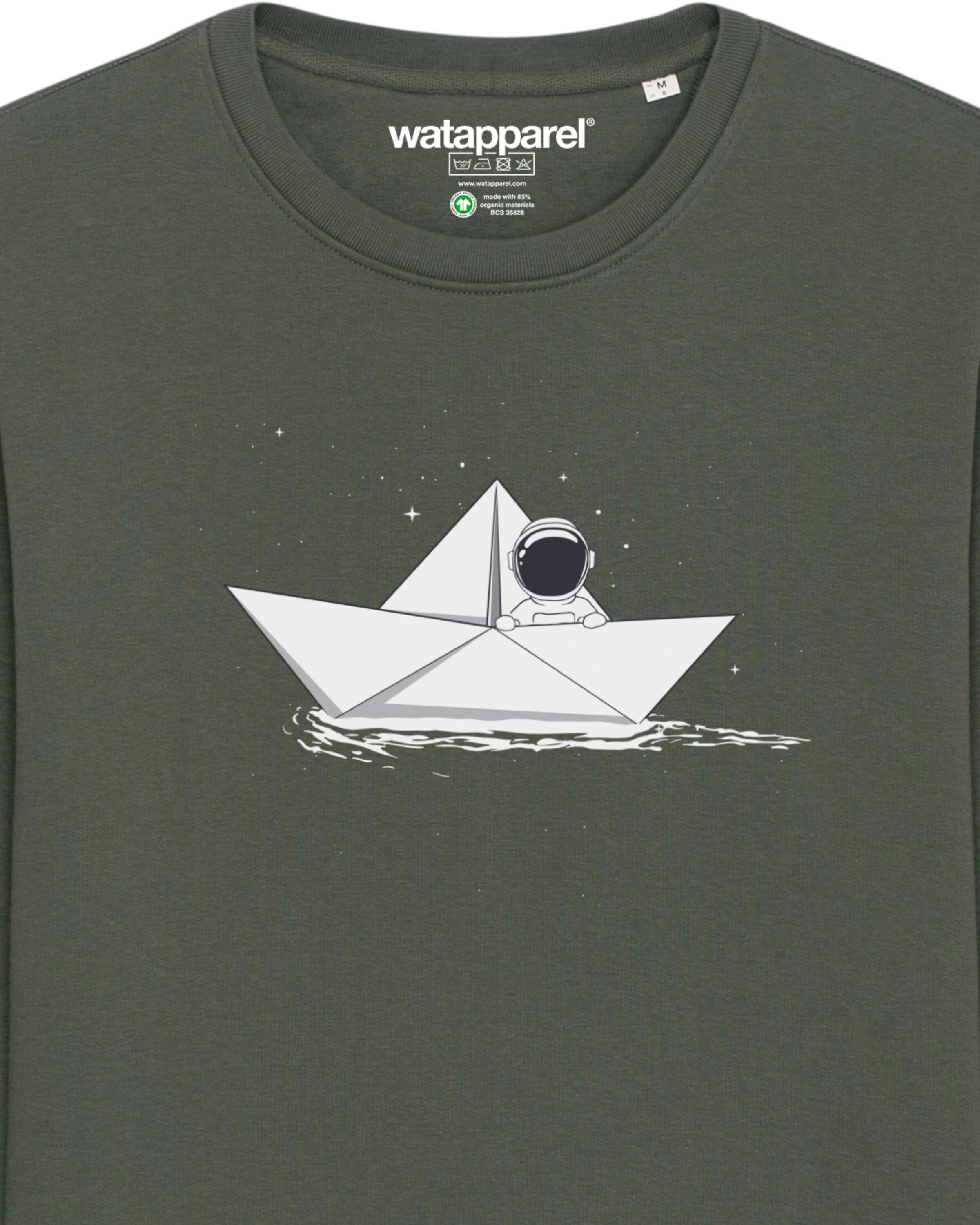Watapparel Sweatshirt ' Astronaut in paper boat ' in Grün