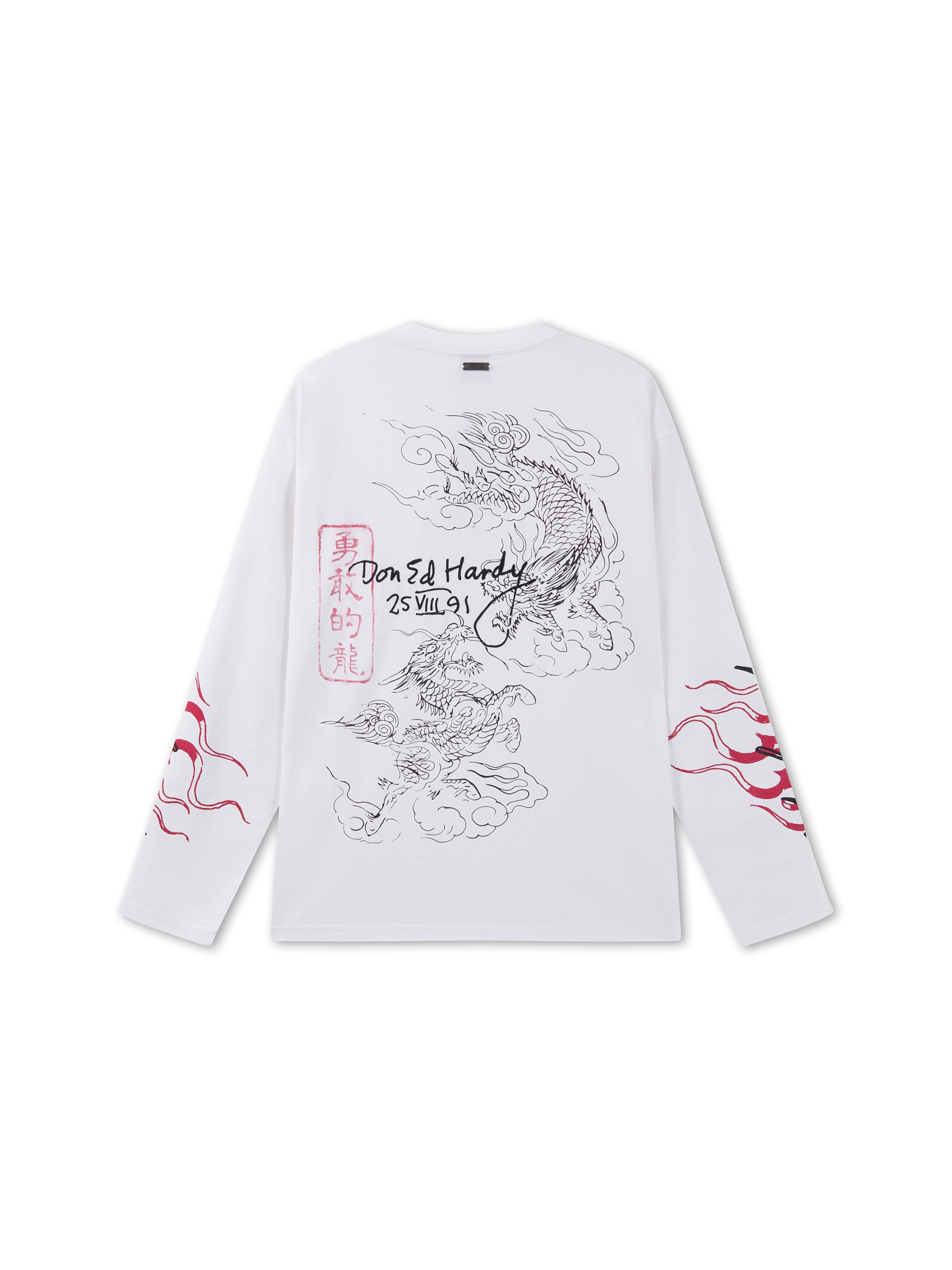 Ed Hardy T-shirt 'Flying Twin Dragon' i vit