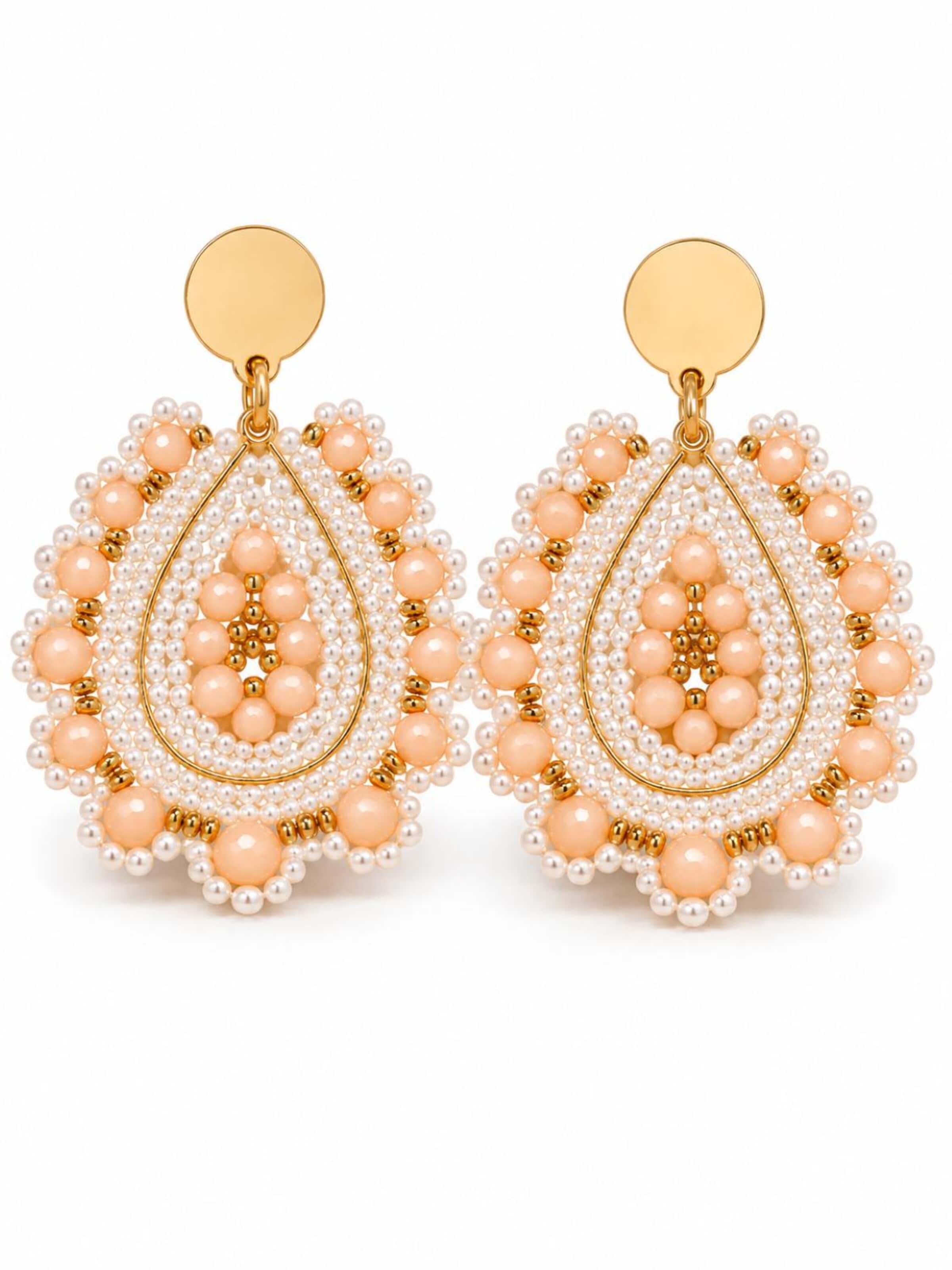 Alster Herz - Pendientes 'Barbados Pearl Blush' en naranja: frente