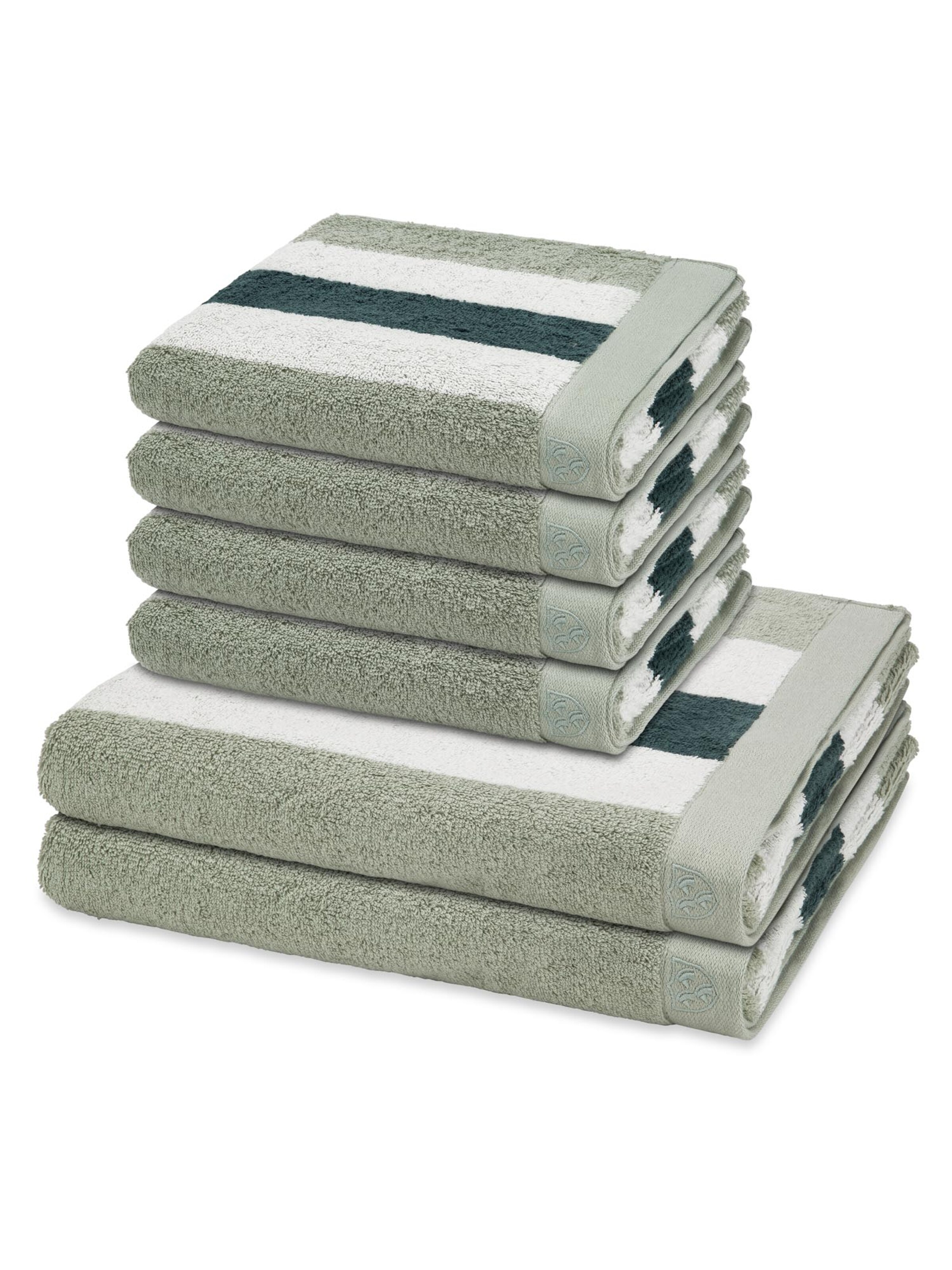 ROSS Handdoek 'Doubleface Stripes' in Groen: voorkant