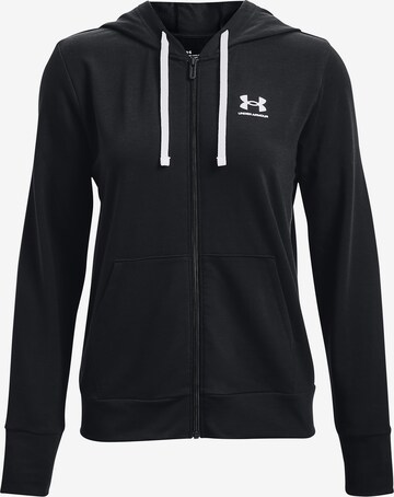 UNDER ARMOUR Athletic Zip-Up Hoodie 'Rival Terry' in Black: front