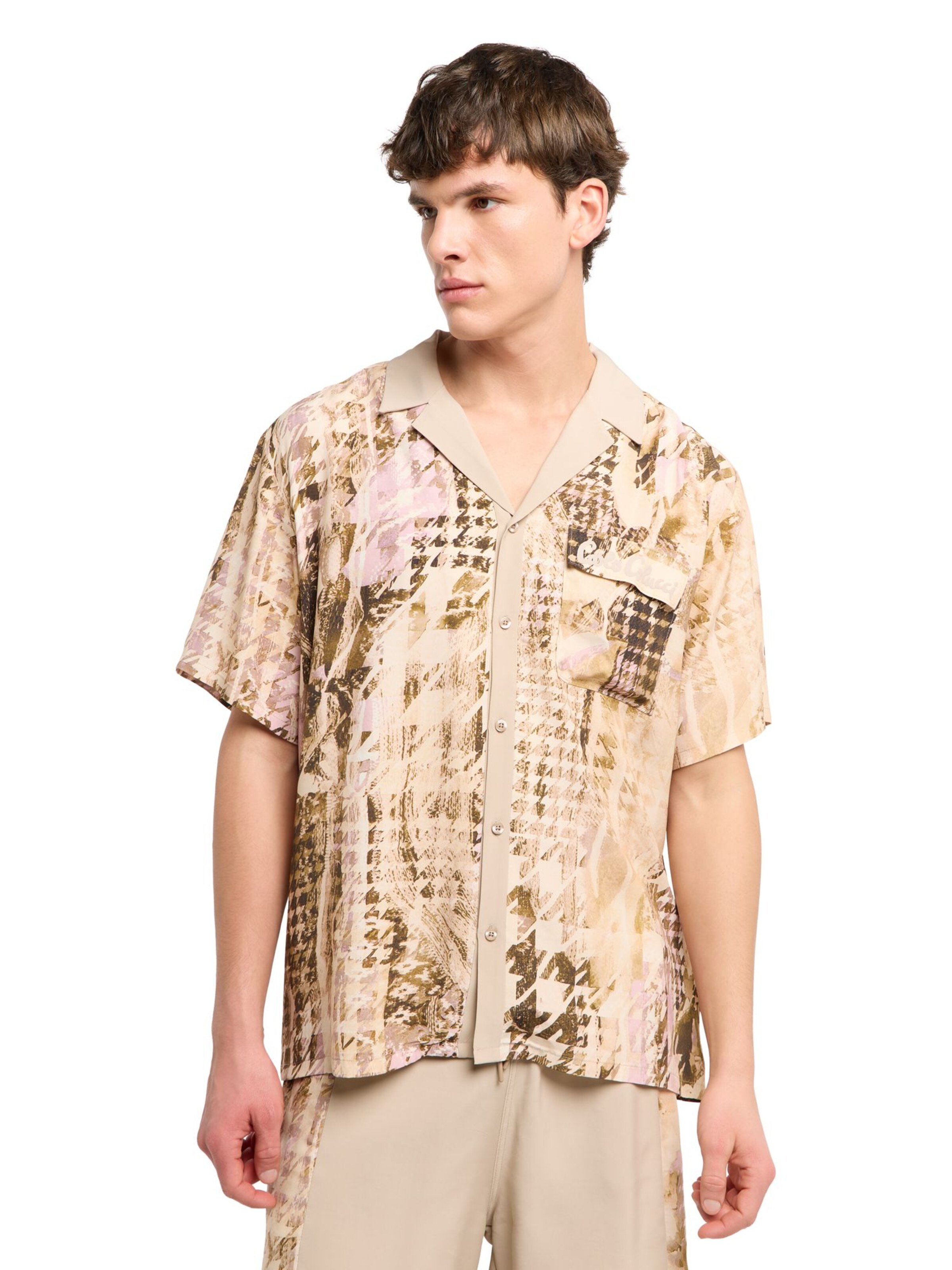 Carlo Colucci Comfort fit Overhemd 'Feig' in Beige: voorkant