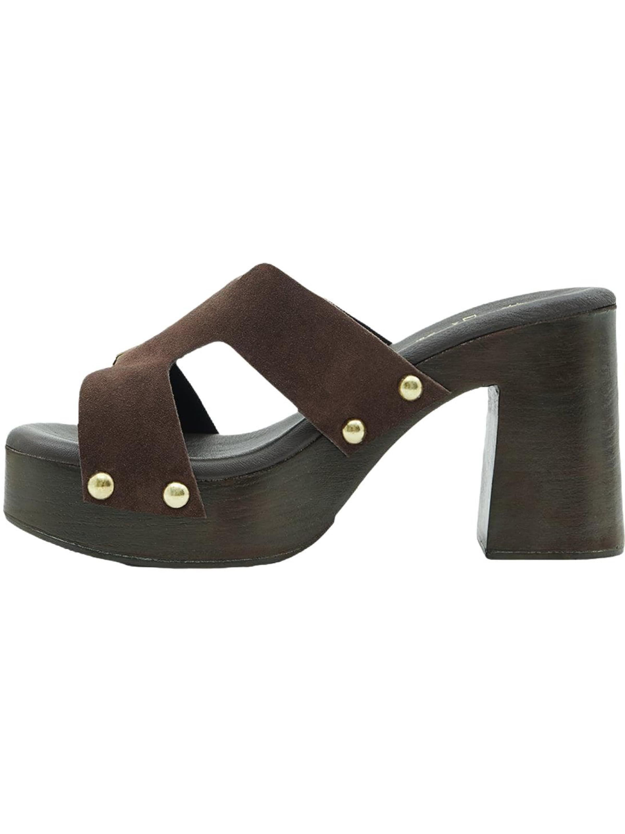 Desa - Zapatillas de casa 'DESA Damen-Plateausandalen aus Wildleder mit Doppelschnalle' en marrón
