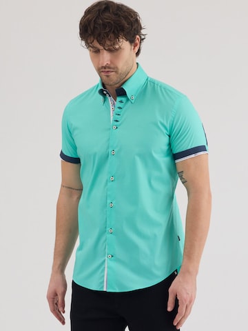 7Camicie Slim fit Zakelijk overhemd 'Roma Iconic Poplin Stretch Man Shirt Short Sleeve Green' in Groen