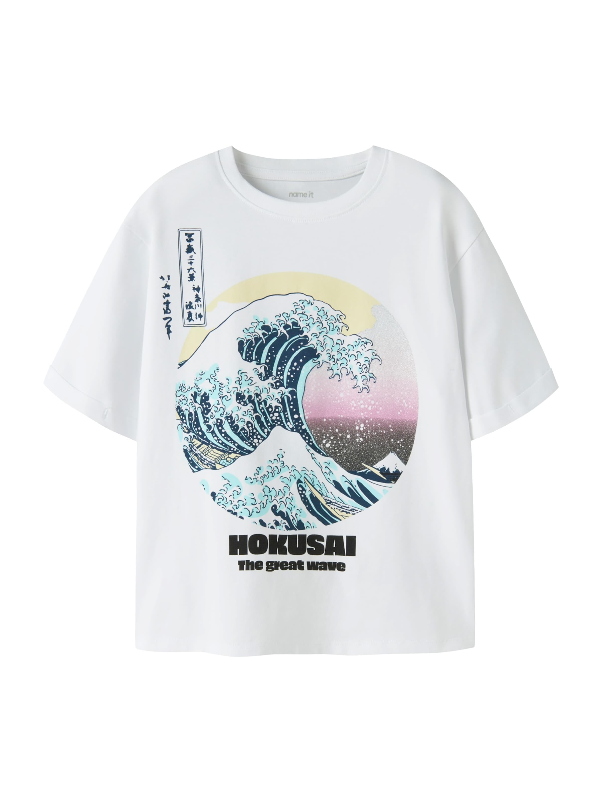 NAME IT Тениска 'NKFMYDA HOKUSAI' в бяло: отпред