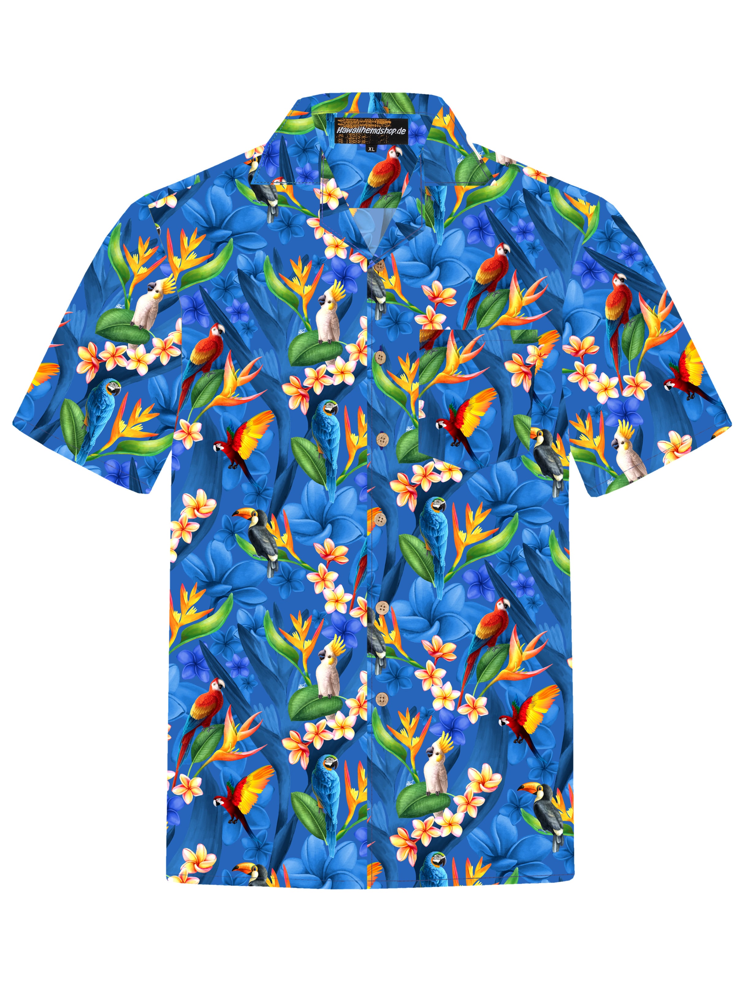 Hawaiihemdshop.de Regular Fit Skjorte 'Flower Parrots' i blå: forside