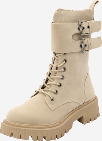 BULLBOXER Lace-Up Ankle Boots in Beige: front