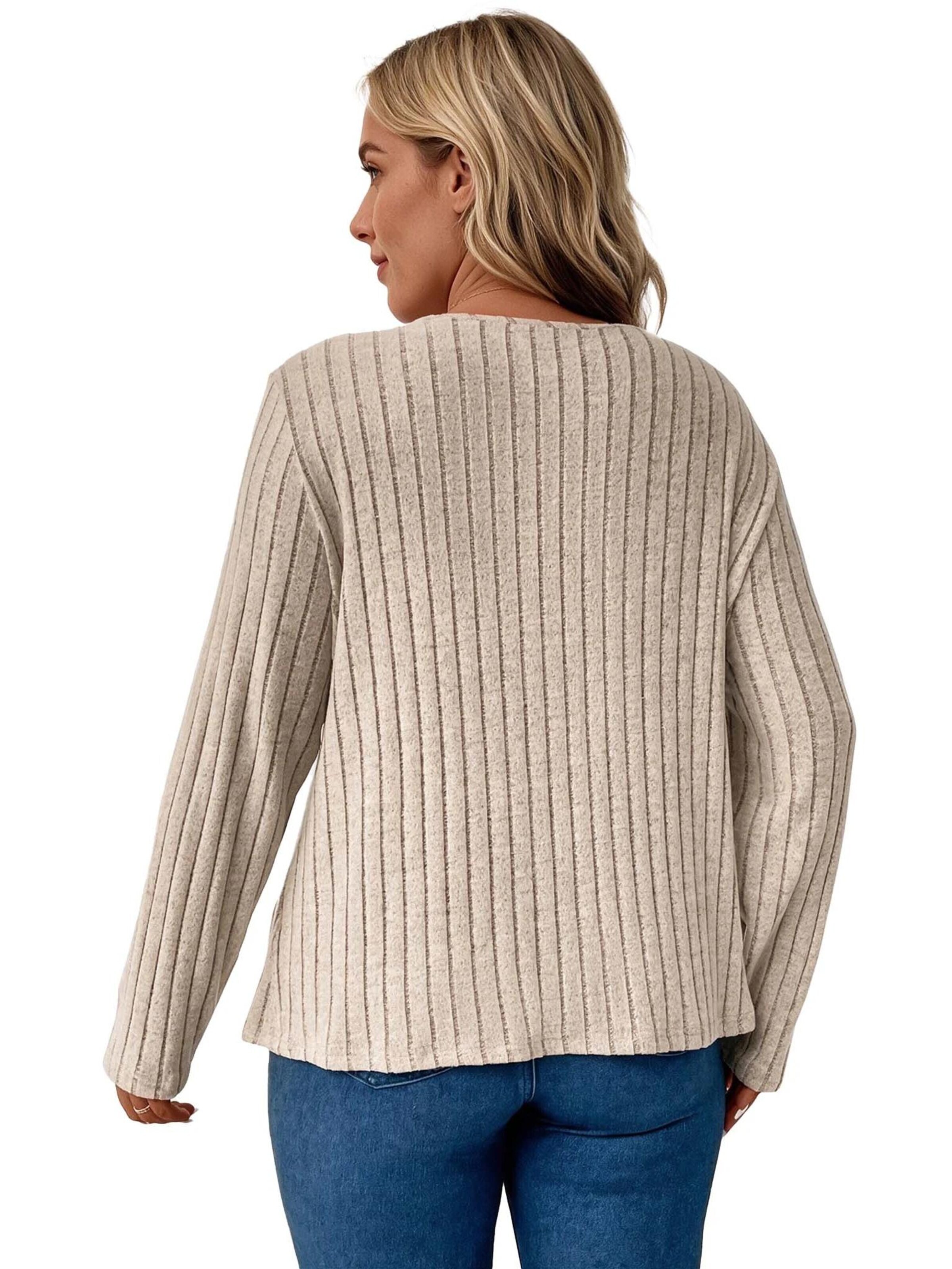 KoJooin Koszulka 'Damen-Plus-Size-Langarmshirt mit V-Ausschnitt und feiner Rippstruktur' w kolorze zielony