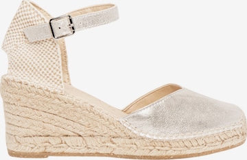 Alhamas - Sandalias con hebilla 'Alpargata Cuña 7 cm' en plata: frente