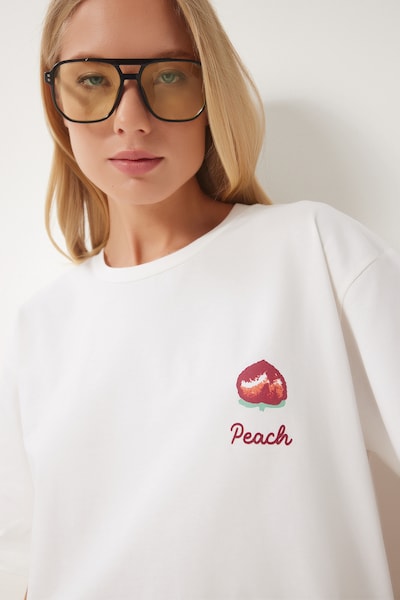 Happiness İstanbul T-Shirt in ecru / hellgrün / orange, Produktansicht