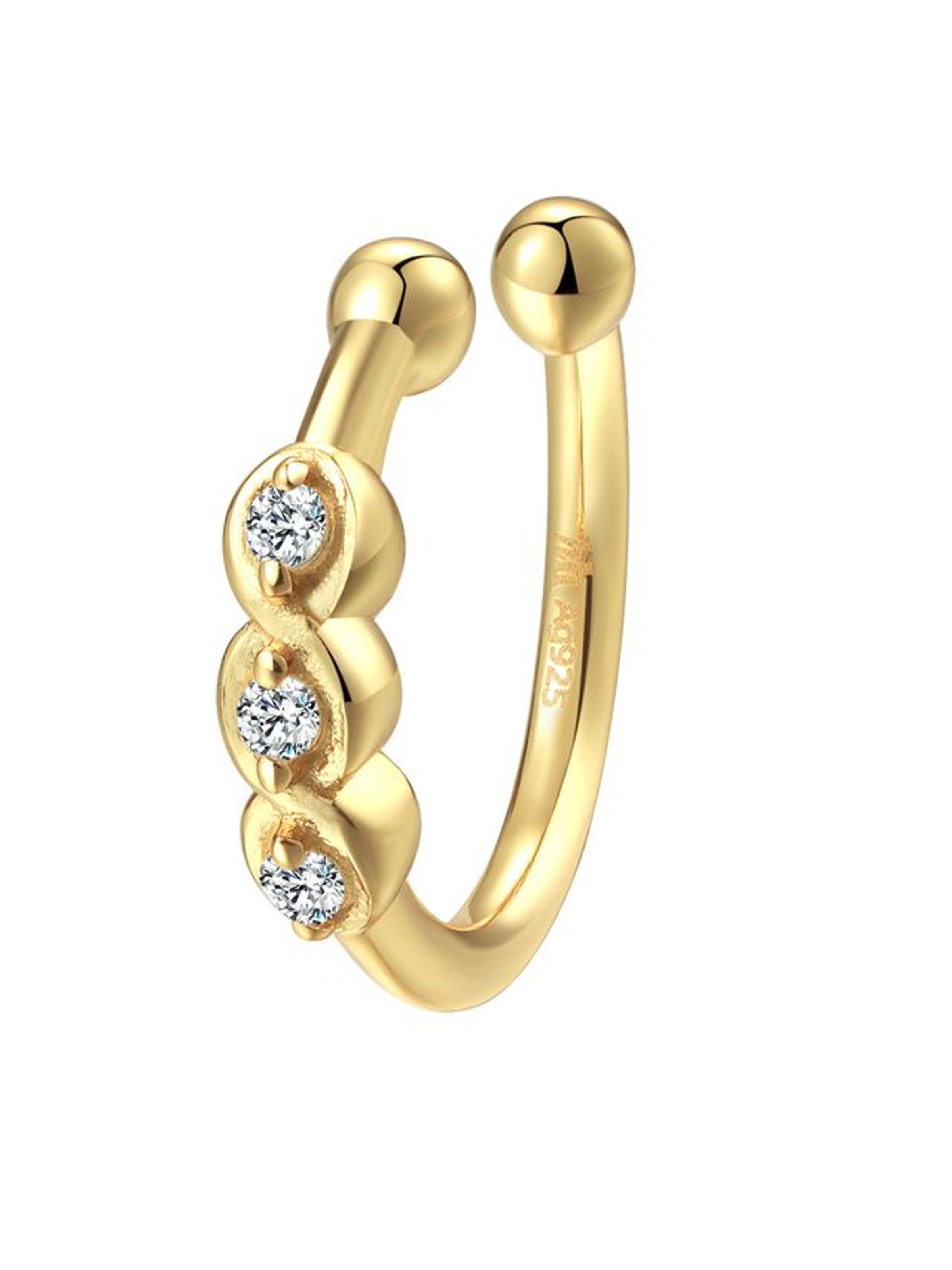 Orecchini 'Trinity Cuff' di Hey Happiness in oro: frontale