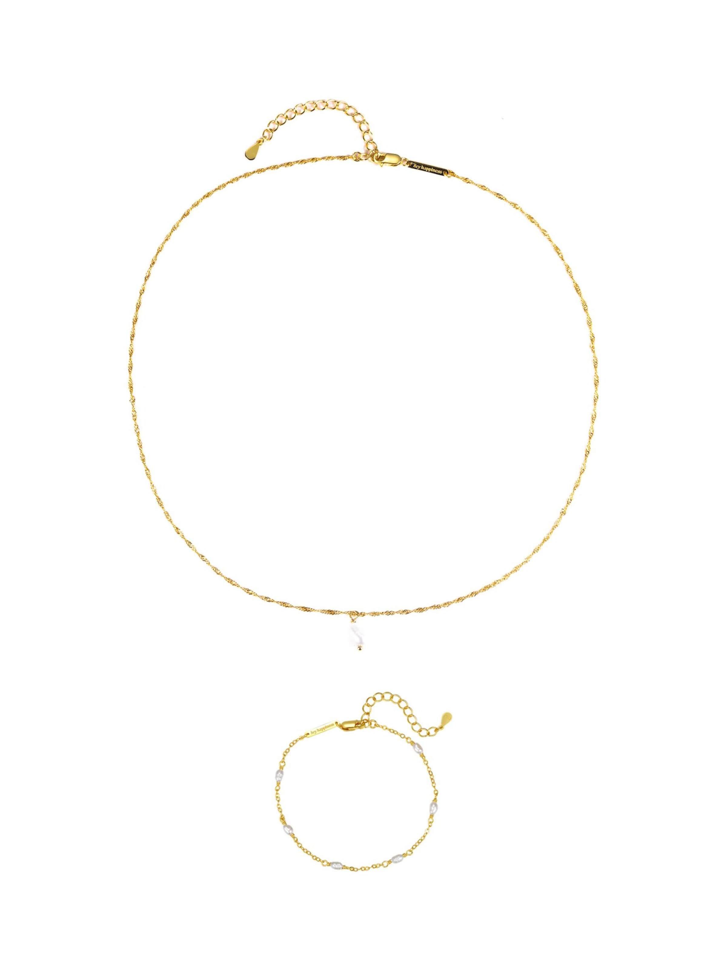 Hey Happiness Sieraden set 'Baroque Pearl Necklace & Pearl Bracelet Set' in Goud