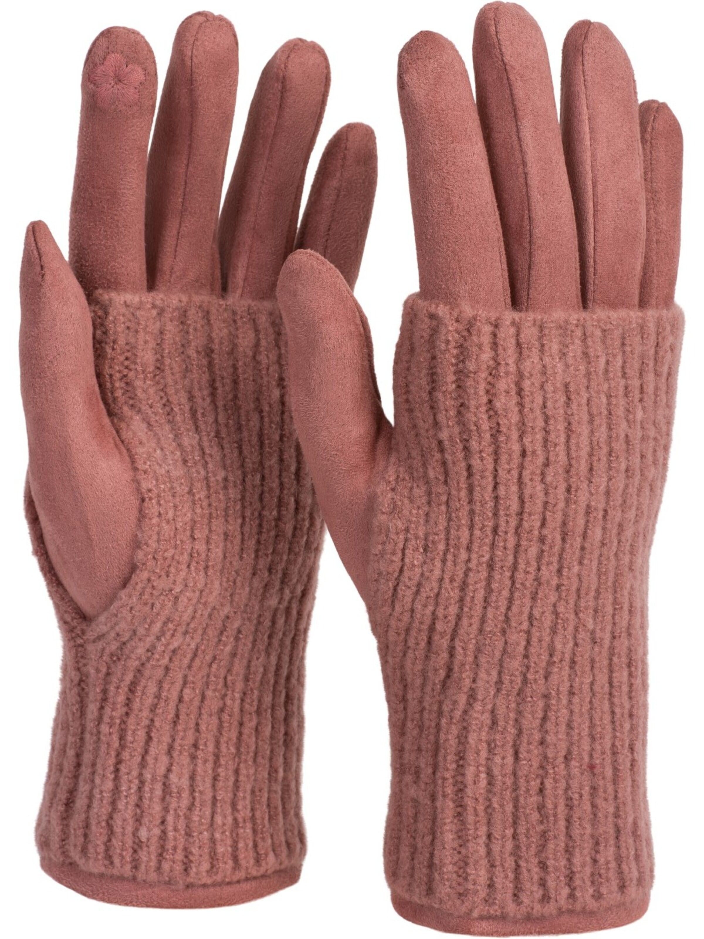 styleBREAKER Fingerhandschuhe '3 in 1 Touchscreen Stoff Handschuhe mit abnehmbarer Strick Manschette'‌‌‌‌ in XS-XL in altrosa, Produktansicht