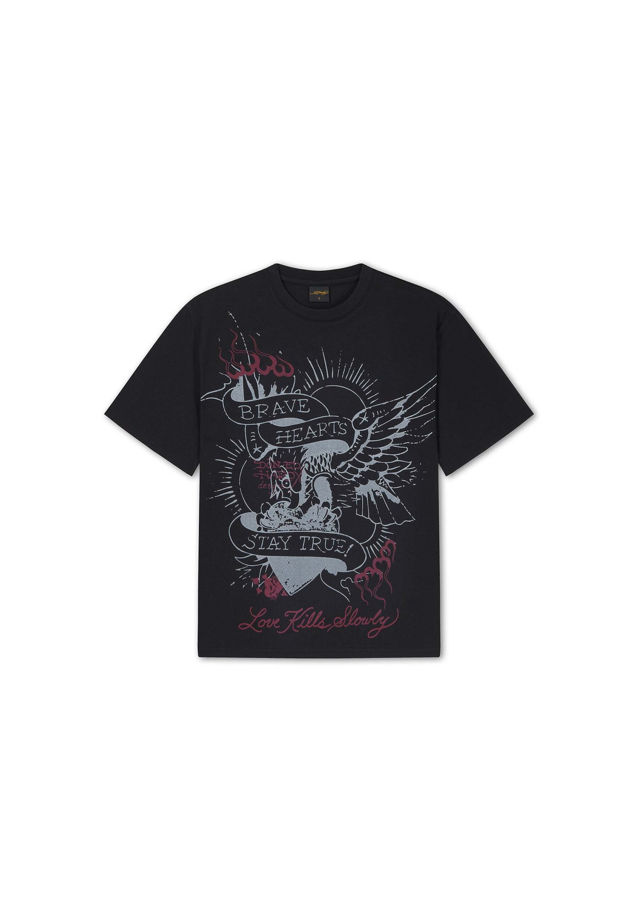 Maglietta 'Brave Hearts Stay True' di Ed Hardy in nero: frontale