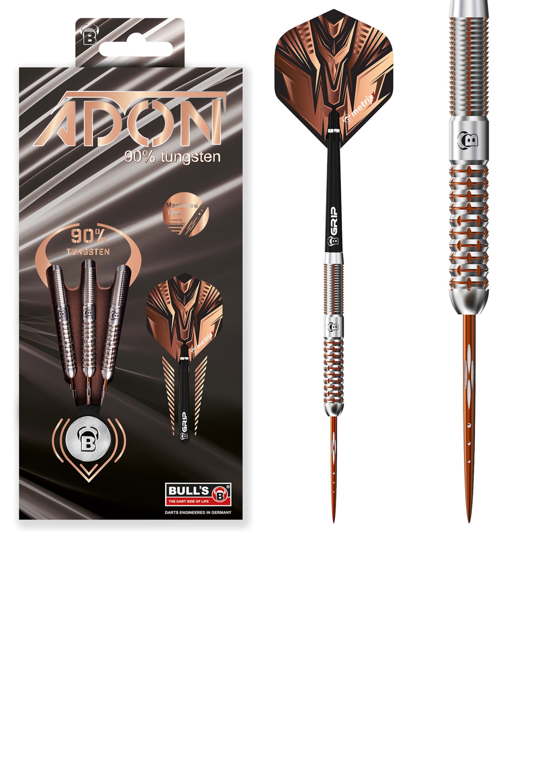 BULL'S Steeldarts ' Adon Dartpfeile 90% Tungsten Darts-Set Profi ' in Bronze: Vorderseite