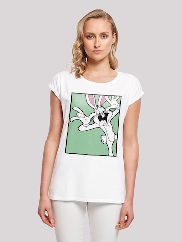 F4NT4STIC Shirt 'Looney Tunes Bugs Bunny Funny Face' in Wit: voorkant