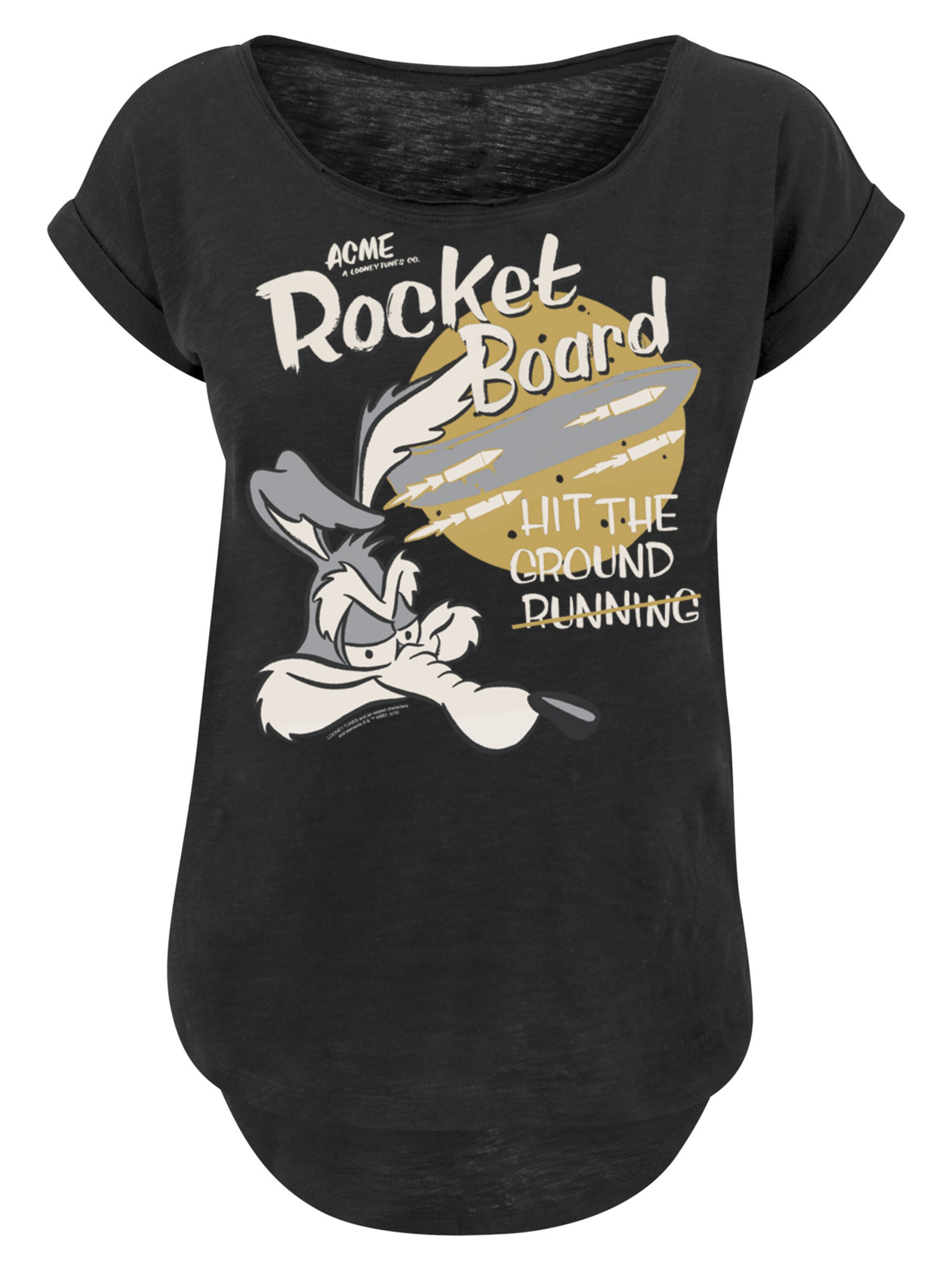 F4NT4STIC Shirt 'Looney Tunes Wile E Coyote Rocket Board Cartoon' in Black: front