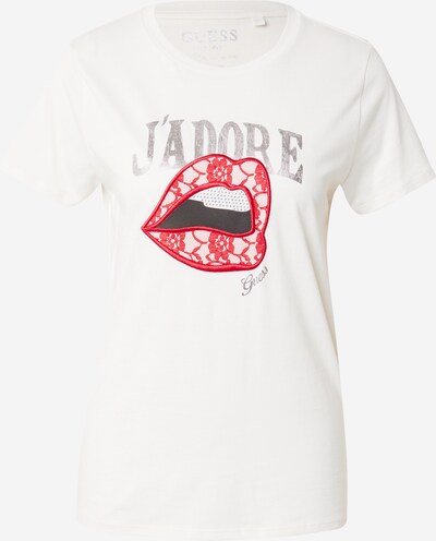 GUESS T-shirt 'J'ADORE' en crème / rouge / noir / argent, Vue avec produit