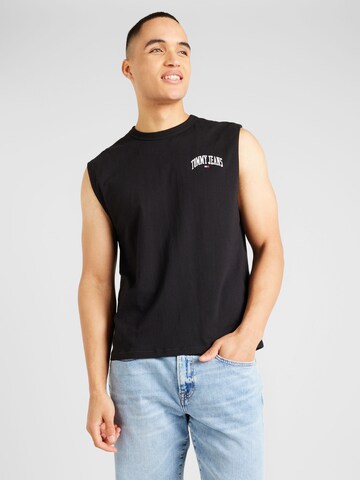 Tommy Jeans - Camisa 'Varsity' em preto: frente