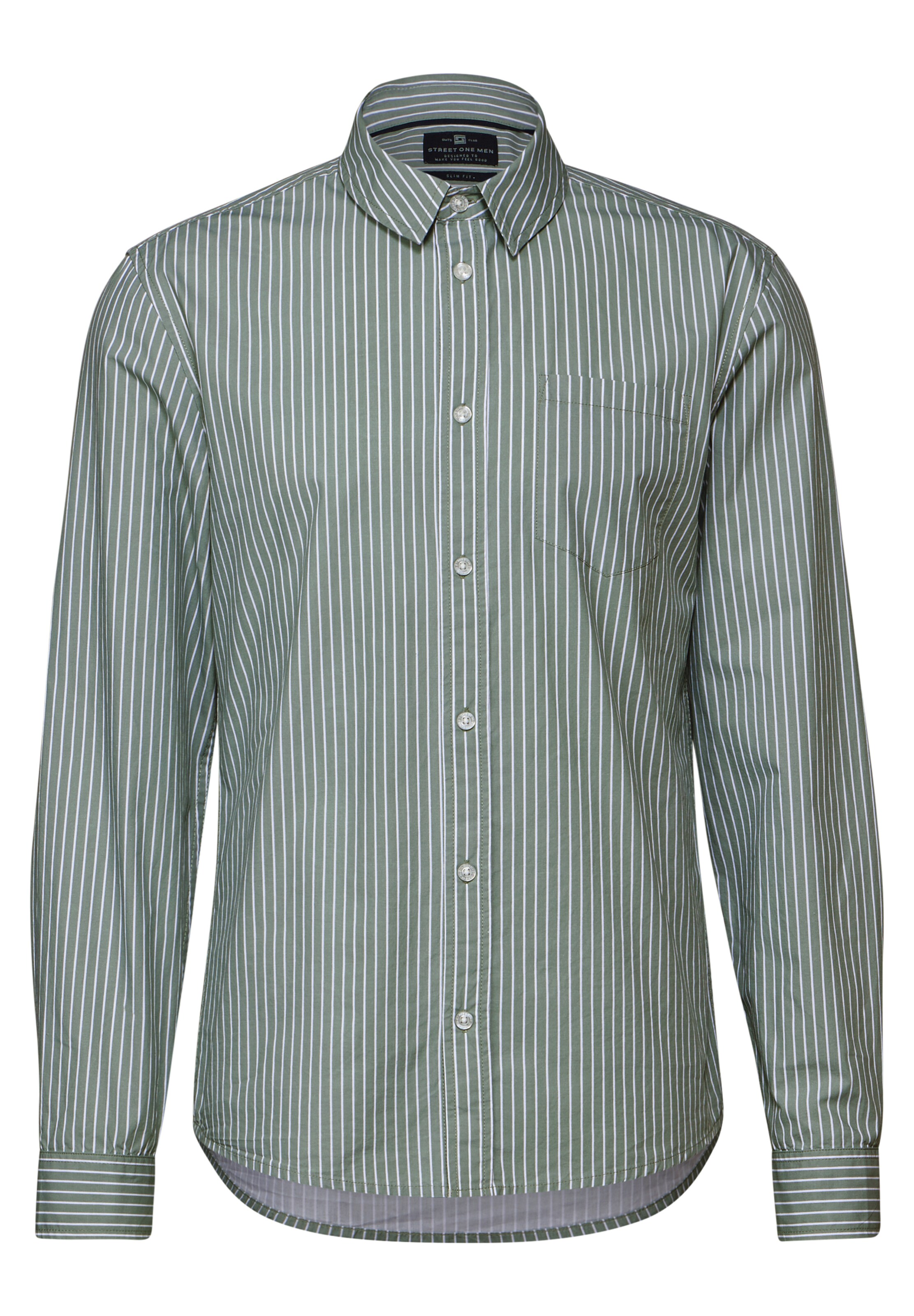 Street One MEN Gestreiftes Slim Fit Hemd in Grün: Vorderseite