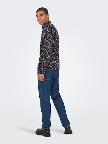 Only & Sons Slim fit Overhemd 'ONSElf Xmas' in Zwart
