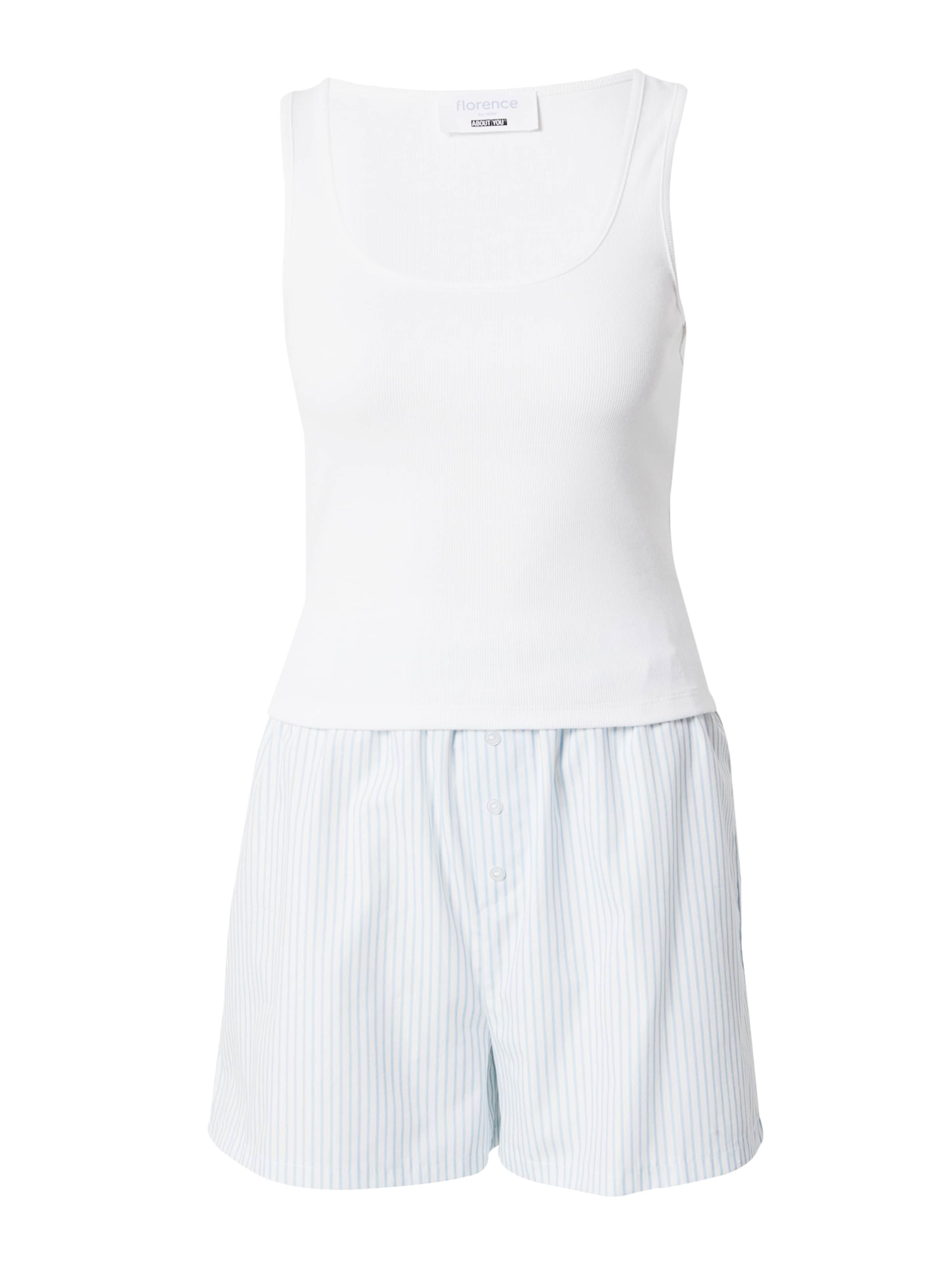 florence by mills exclusive for ABOUT YOU - Pijama de pantalón corto 'Fresh Linen' en azul: frente