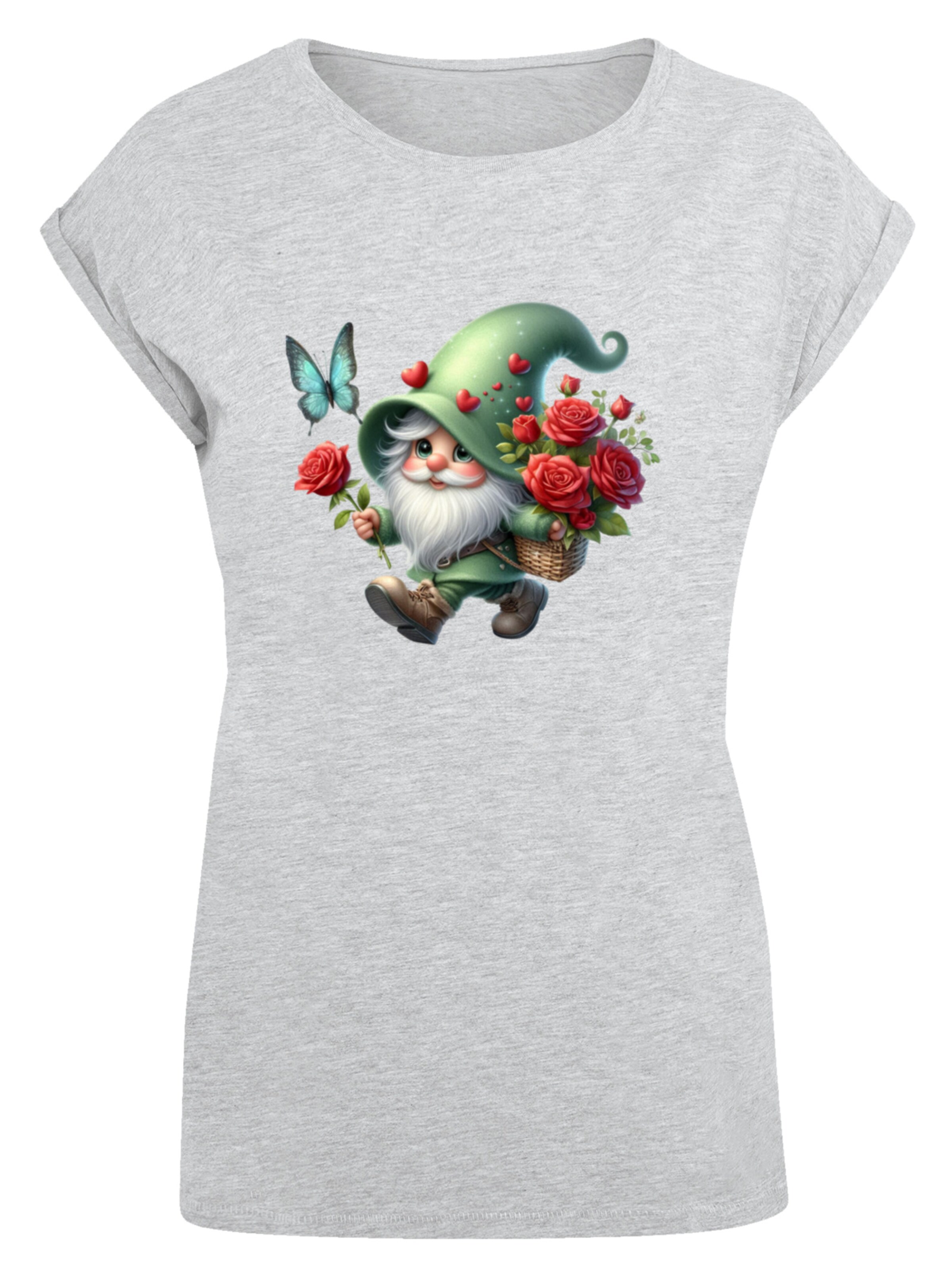 F4NT4STIC Shirt 'Gnom Frühling Blumen Schmetterling' in Grijs: voorkant