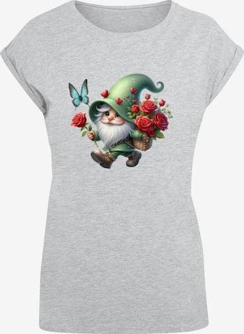 T-shirt 'Gnom Frühling Blumen Schmetterling' F4NT4STIC en gris : devant