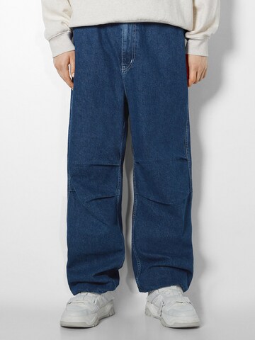 Wide leg Jeans de la Bershka pe albastru: față