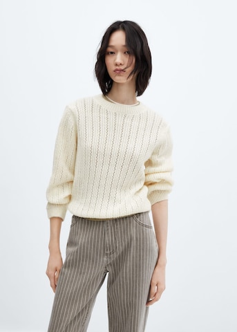 MANGO Sweater 'Piqueton' in White: front