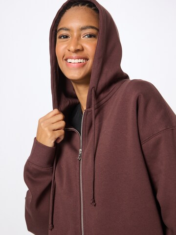 WEEKDAY Zip-Up Hoodie 'Now' in Brown